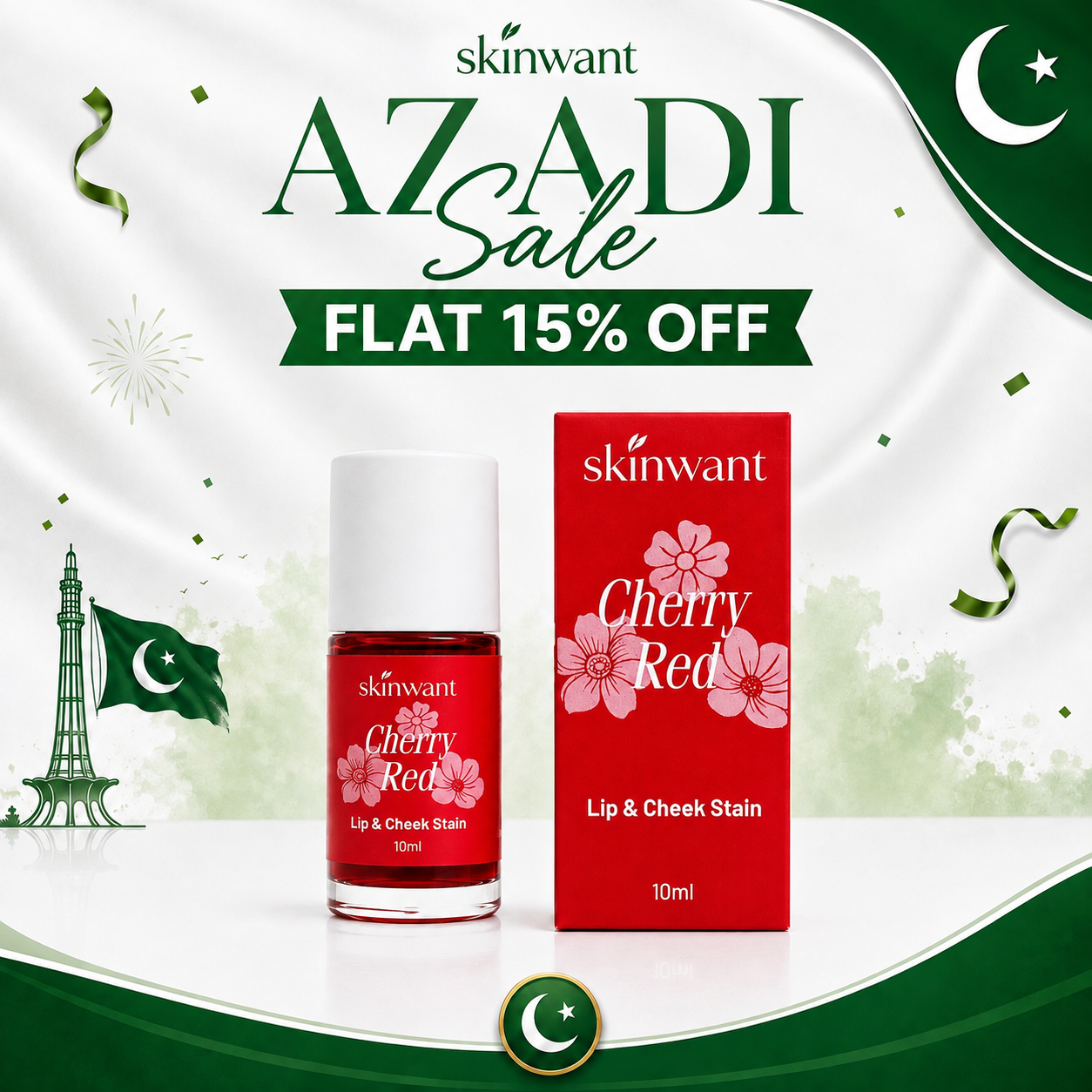Skinwant cherry Red Lip & Cheek Stain | Tint (10ml) 🍒