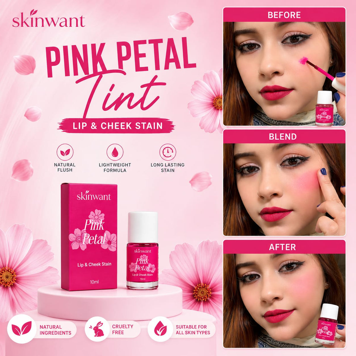 Skinwant Pink Petal Lip & Cheek Stain | Tint (10ml)🌸